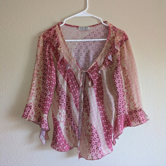 Y2K boho front tie floral ruffle blouse - Picture 1 of 3